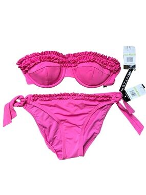 Jantzen Strapless Pink Ruffled Bikini Set